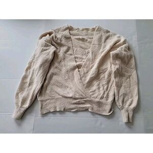 Silence + Noise Deep V-neck Long Sleeve‎ Light Oatmeal Sweater Top Small